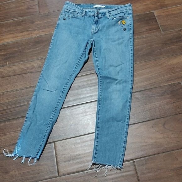 Levi 711 Skinny 29 pin jeans star smile lightning bolt cutoff distressed - Picture 5 of 6